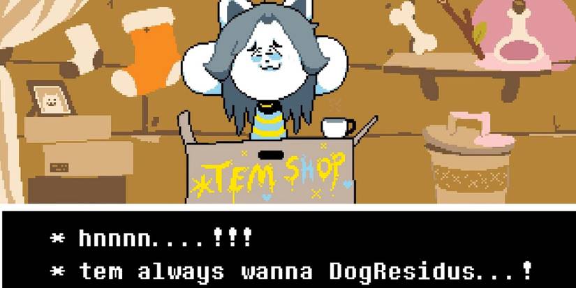 Giving Dog Residue to Temmie shopkeeper in Undertale
