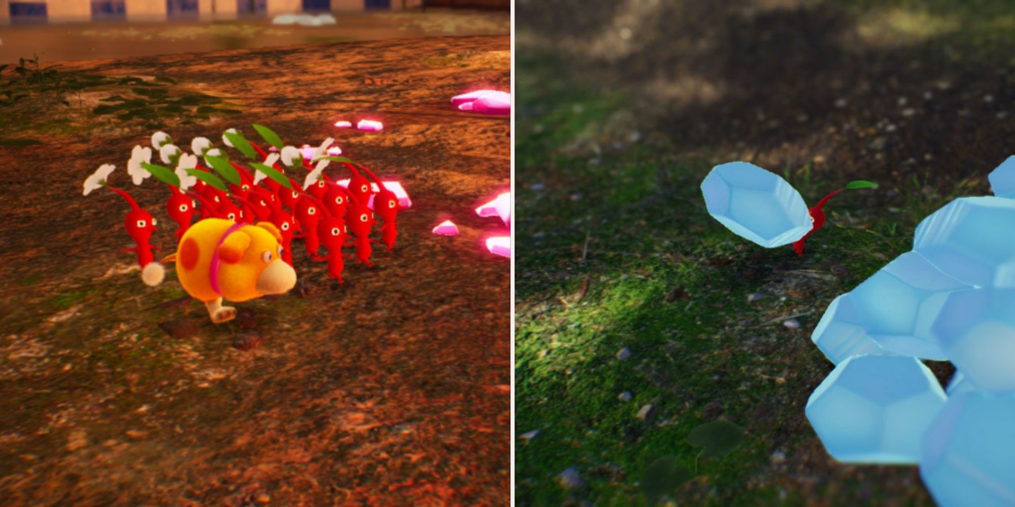 Red Pikmin run around and help carry materials to the spaceship.