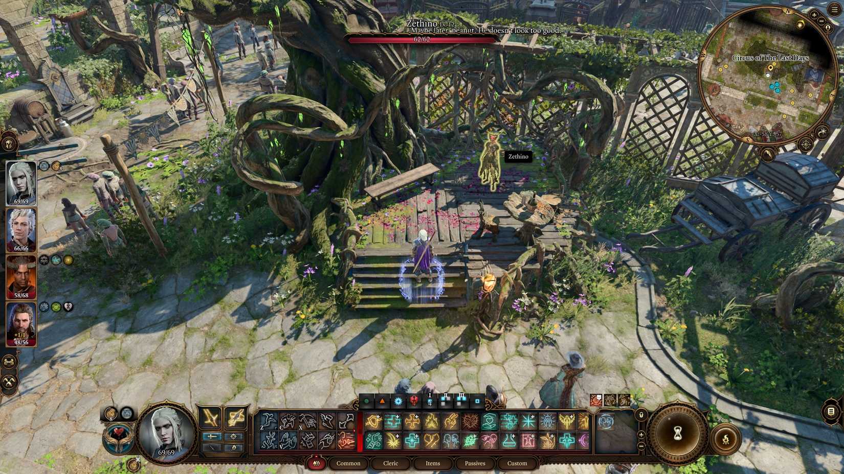 The player finds Druid Jetino standing in the center of Rivington's Circus.