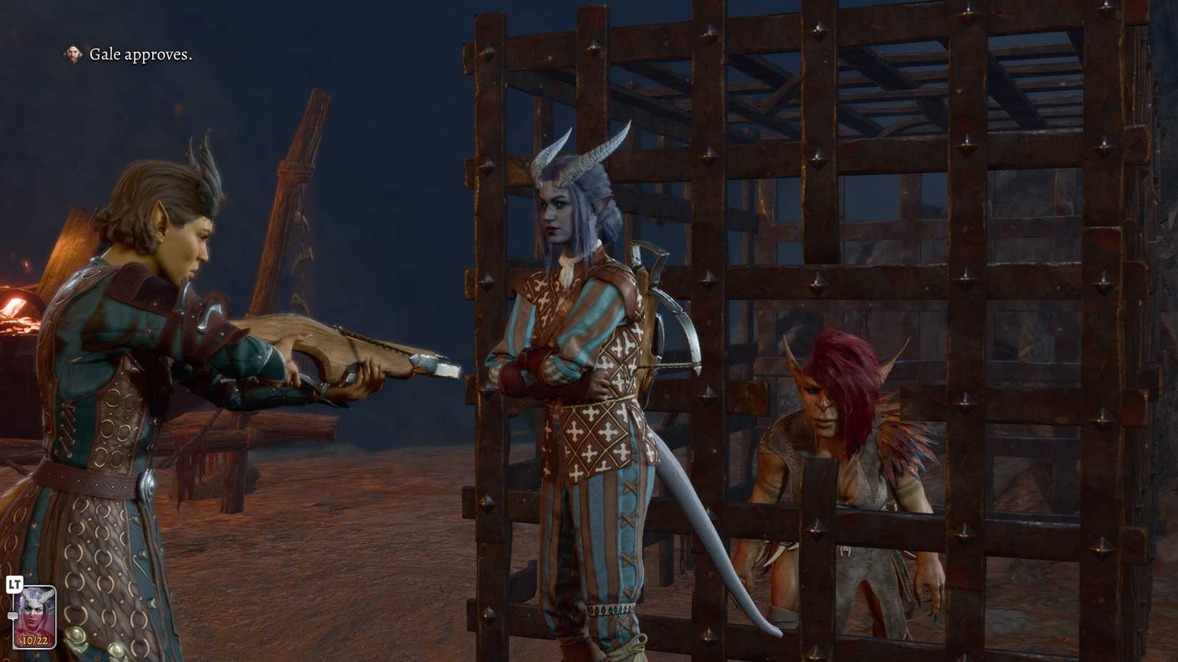 A player standing between the BALDUR's Gate 3 armed Typling and Goblin Lion.