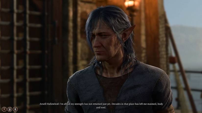 Shadowheart's father Arnell comments on his poor health after his imprisonment in the camp.