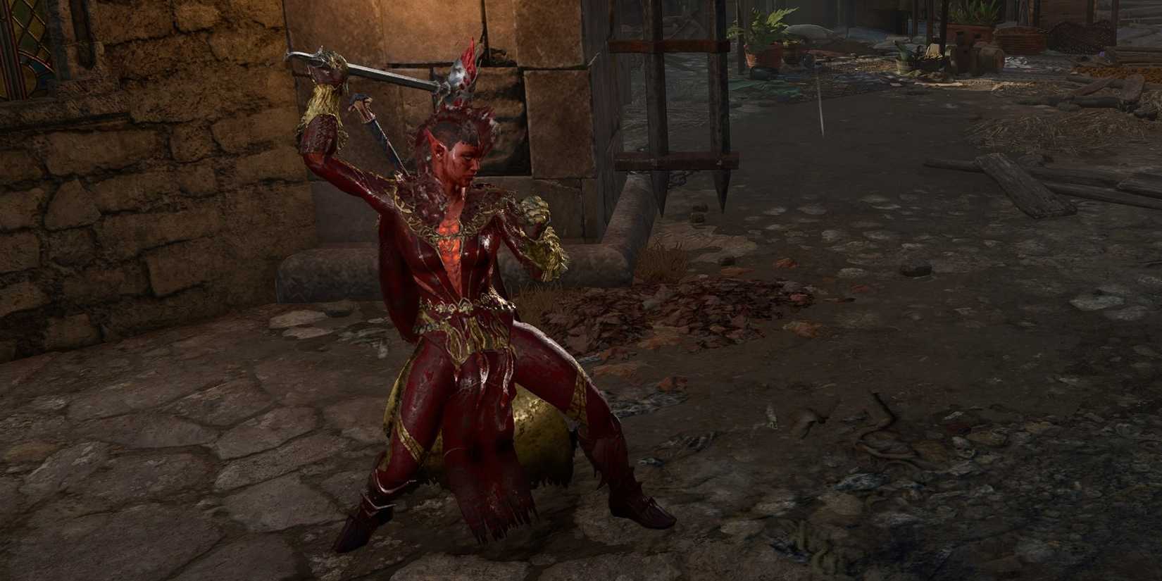 Baldur's Gate 3 Karlach Throwing A Melee Weapon.