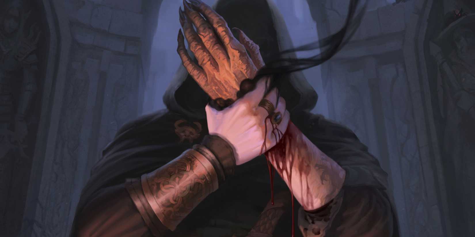 Hand of Vecna by Irina Nordsol a cultist fusing Vecan's hand to their own arm with black magic