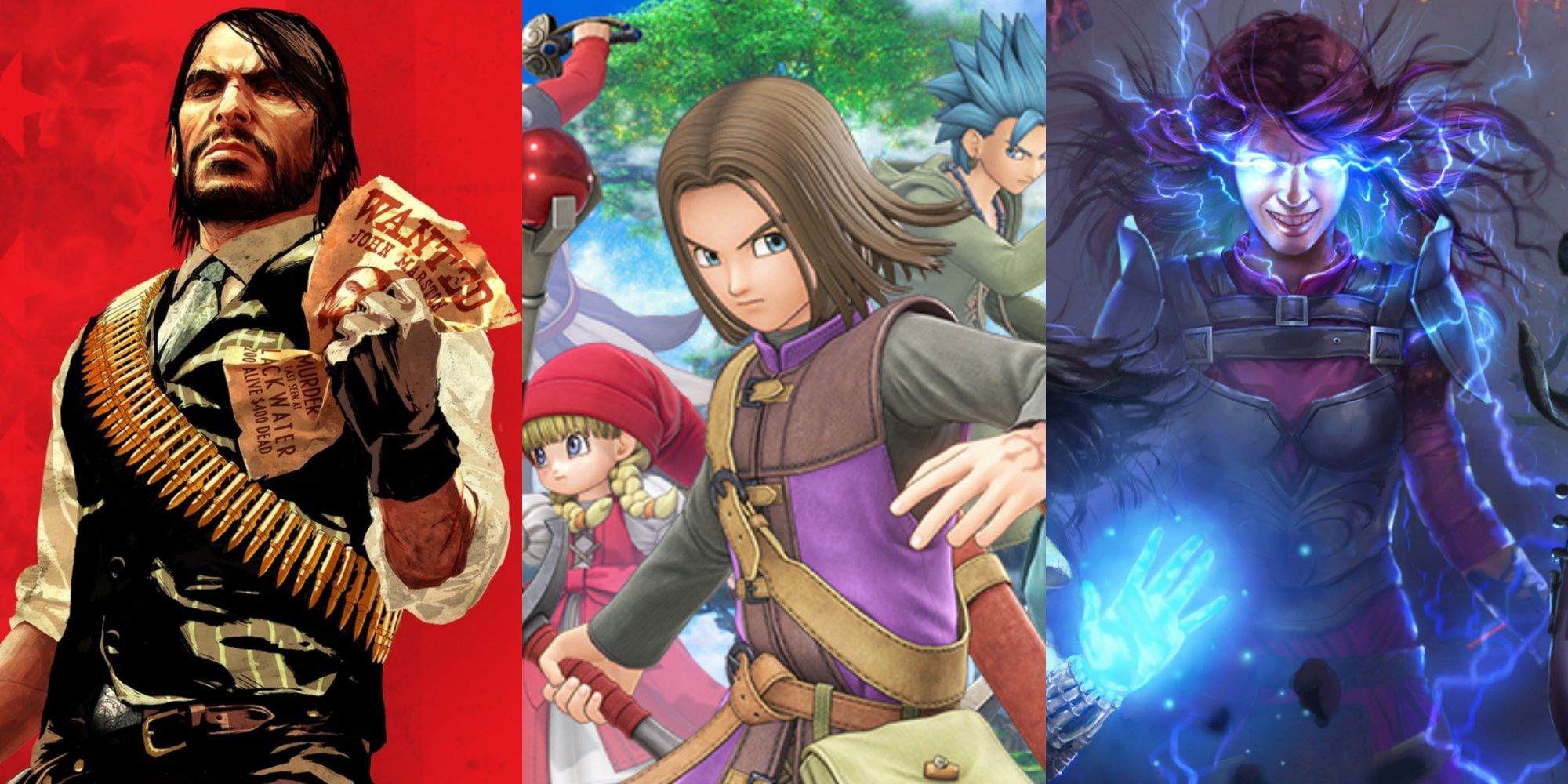 John Marston from Red Dead Redemption, Hero from Dragon Quest 11, and the Witch from Path of Exile
