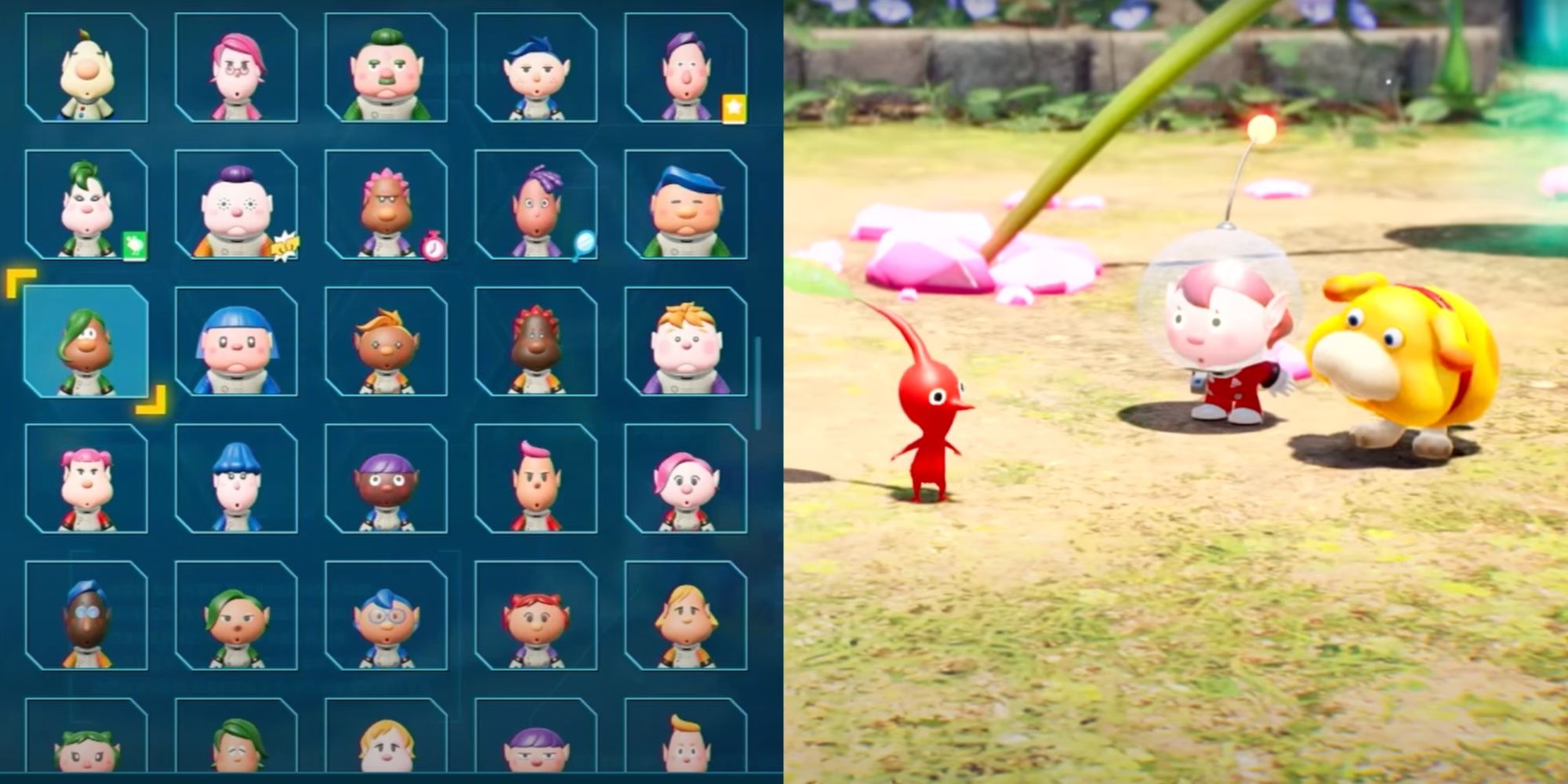 The Castaway ID Badge Screen and Pikmin/Protagonist/Oatchi from Pikmin 4