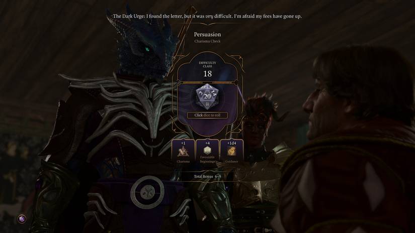 Rolling Intimidation against Danzo Awkwright in Baldur's Gate 3