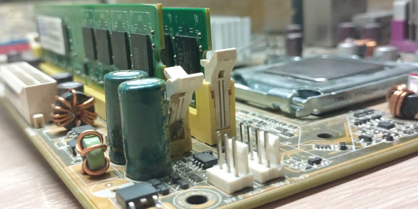 Assembled motherboard with CPU and RAM installed
