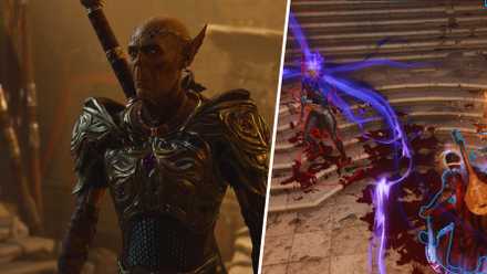 Baldur's Gate 3 - Split Image, Githyanki Inquisitor, Barbarian PC fighting Githyyanki