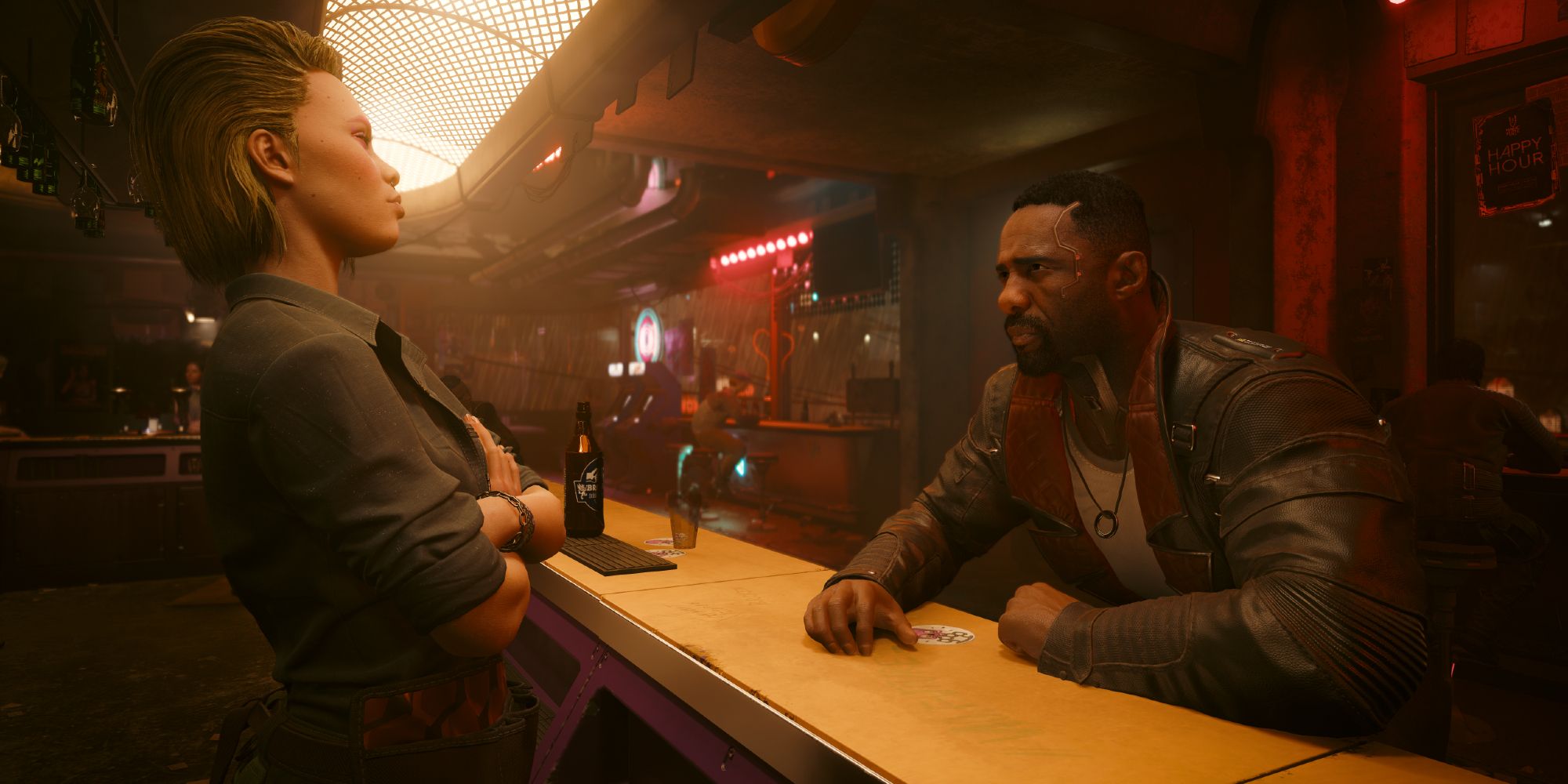 Alex angrily looking at Solomon in Cyberpunk 2077.