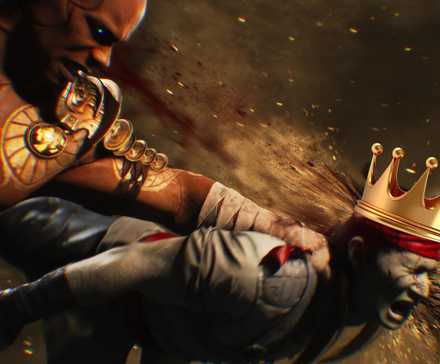 Geras killing Liu Kang, who is wearing a crown.