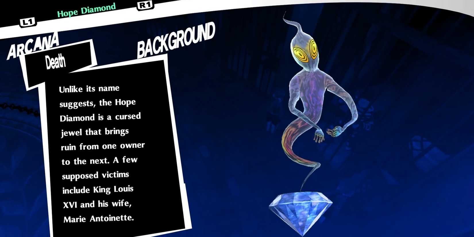 A Compendium summary of the Hope Diamond in Persona 5 Royal.
