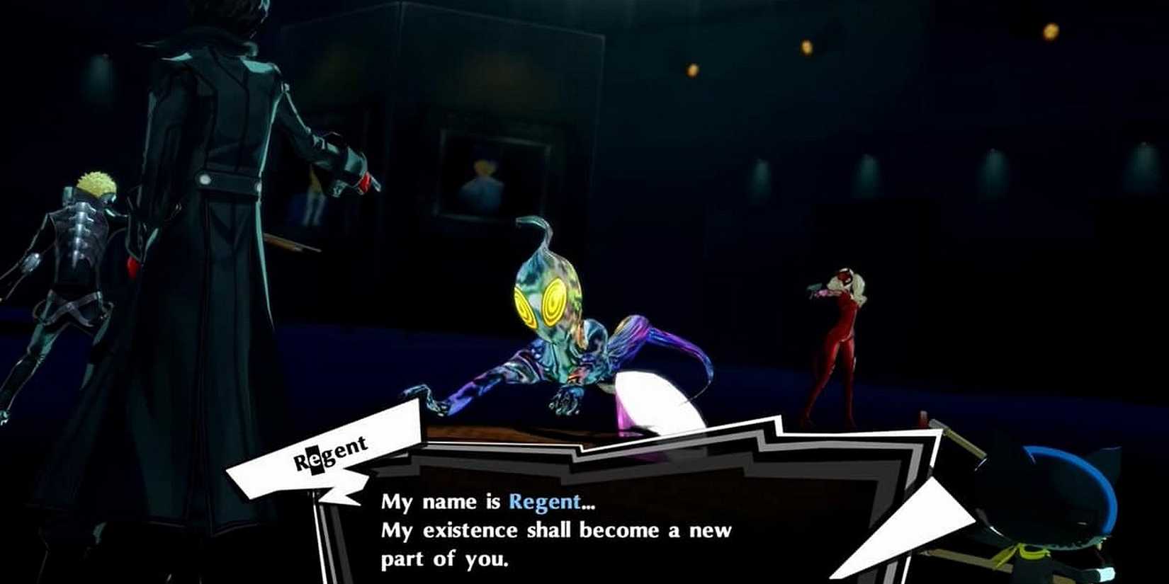 The Regent gem surrounded by the Phantom Thieves in Persona 5 Royal after its defeat.