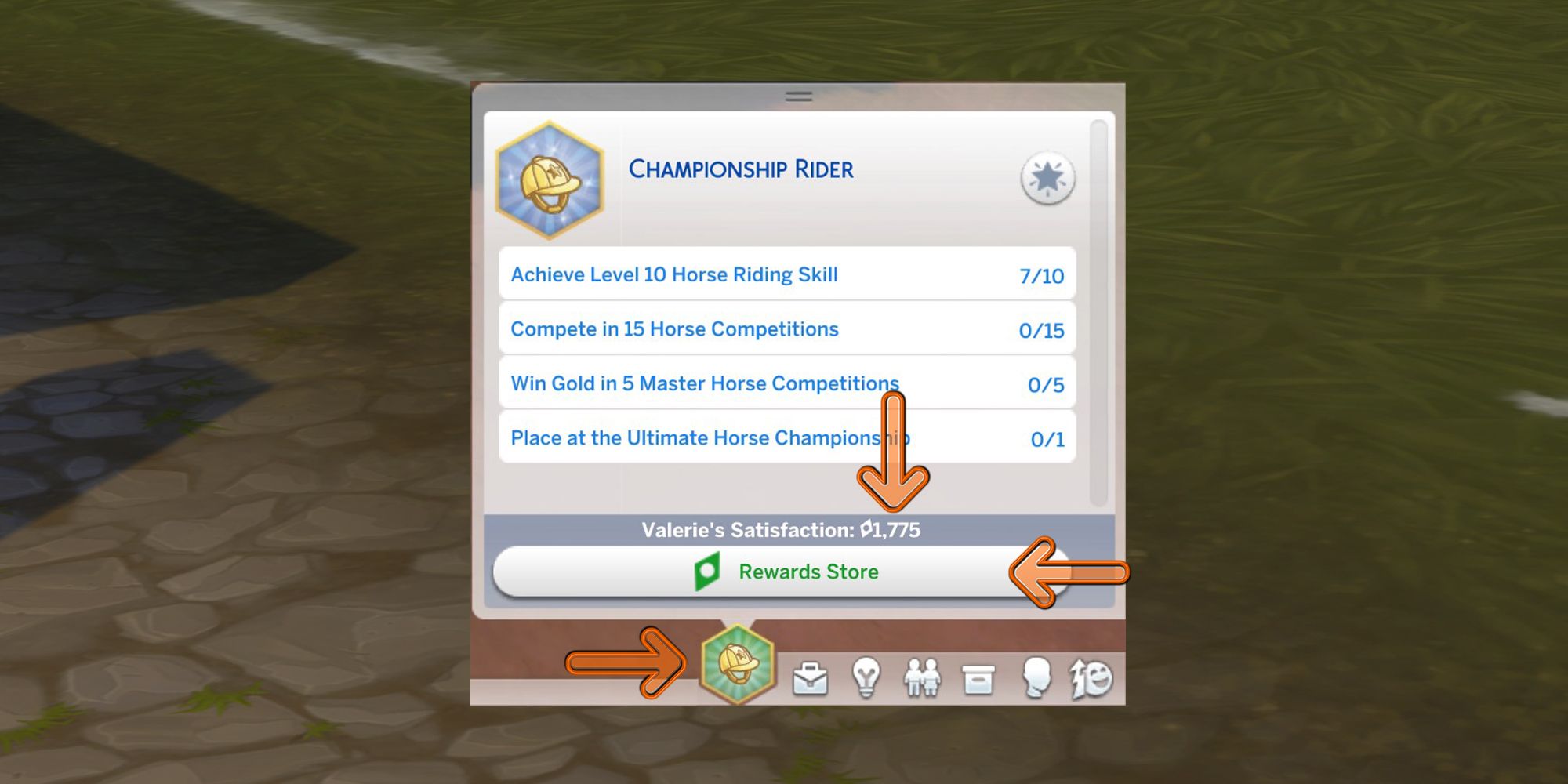 The Sims 4 aspirations menu, pointing out the rewards store