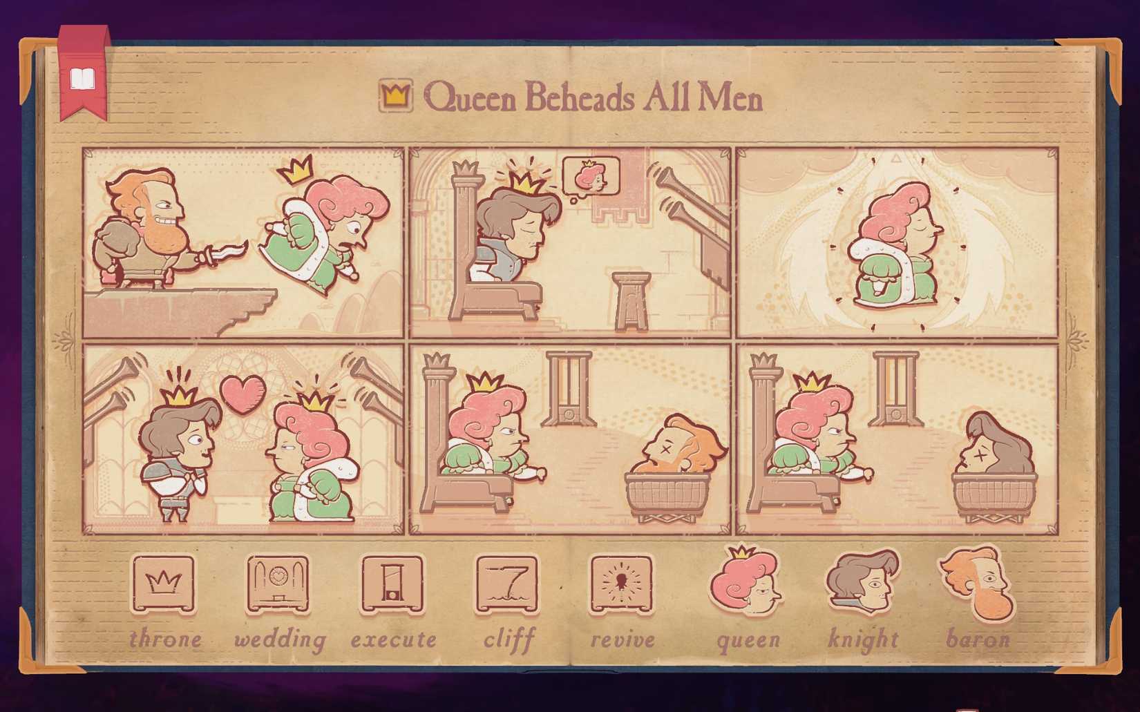 The solution to Chapter 9 Matriarch in Storyteller, showing the Queen having all the men beheaded.