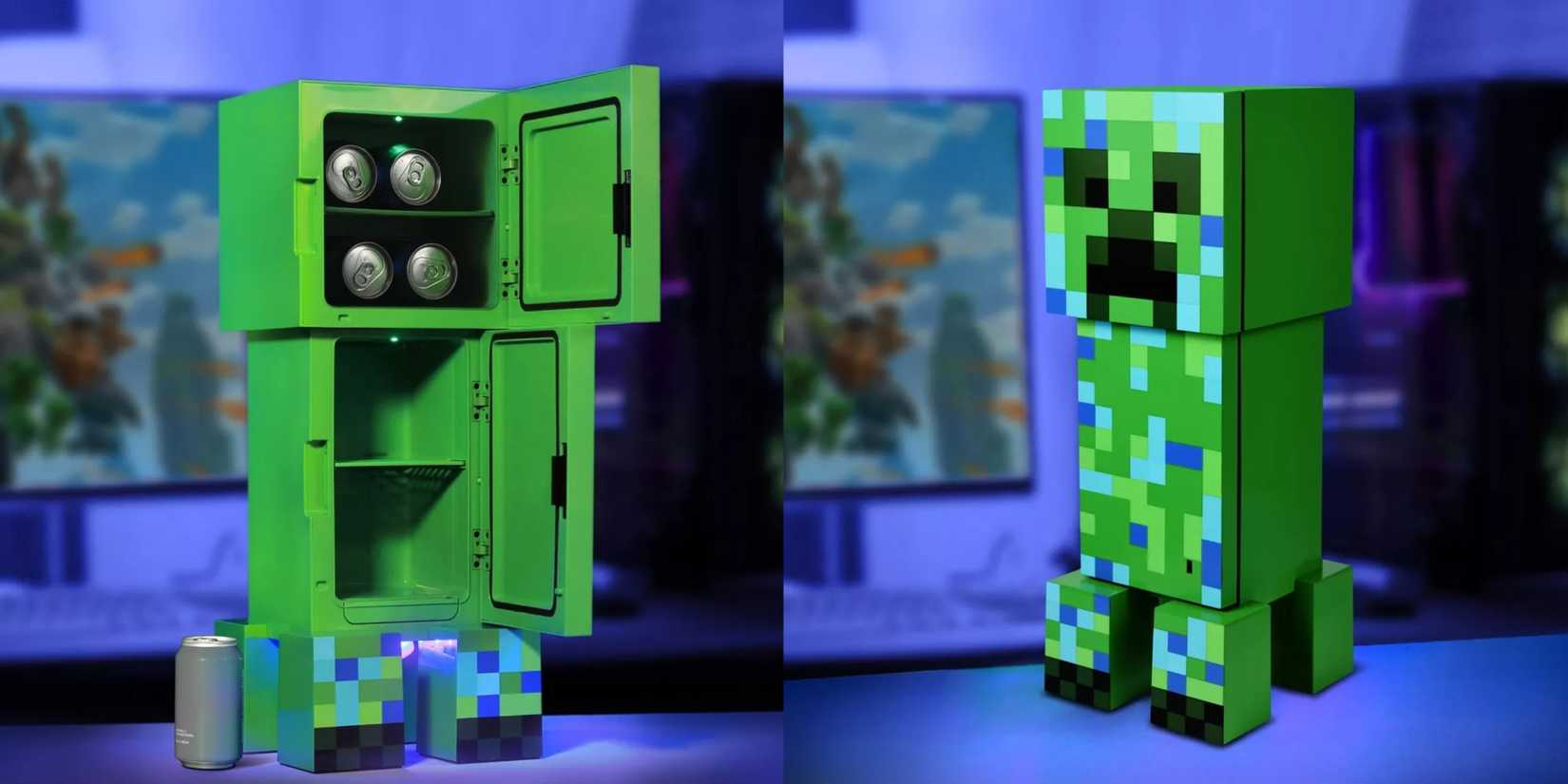 Minecraft mini fridge, open and closed