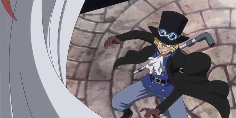 One Piece's Sabo looking up wearing top hat and coat