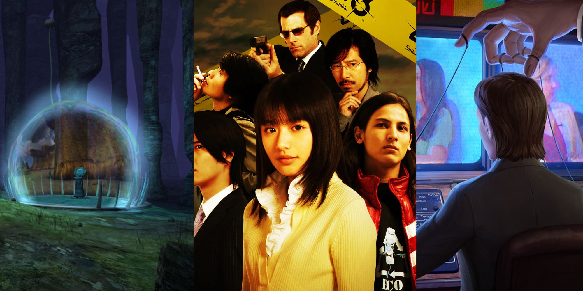 Split Image of Myst, 428: Shibuya Scramble, and Not For Broadcast