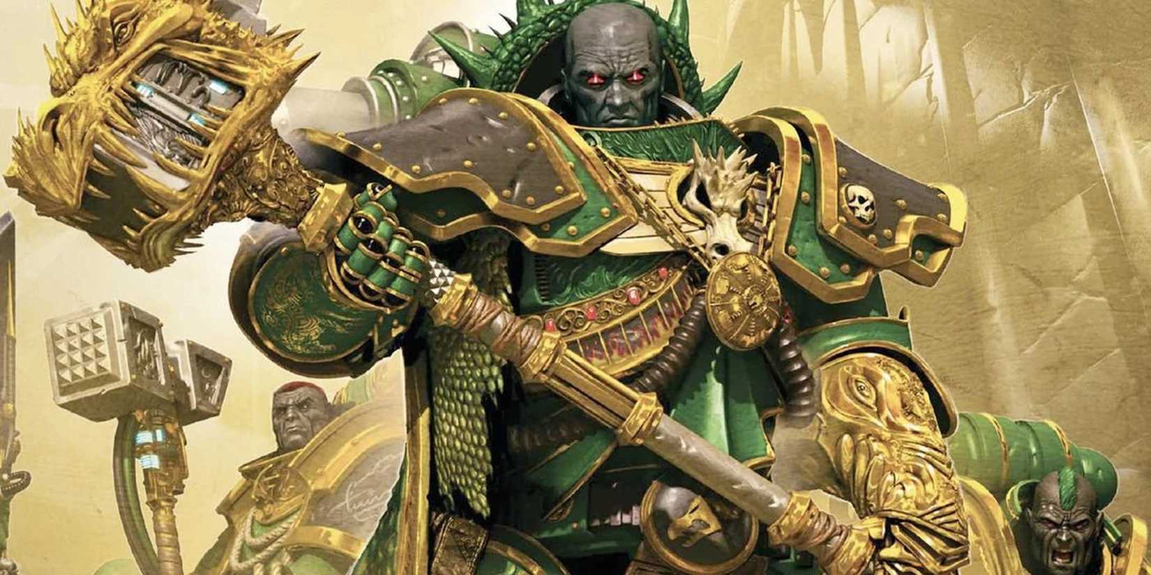 Warhammer 40,000: Vulkan and his Salamander space marine legion.