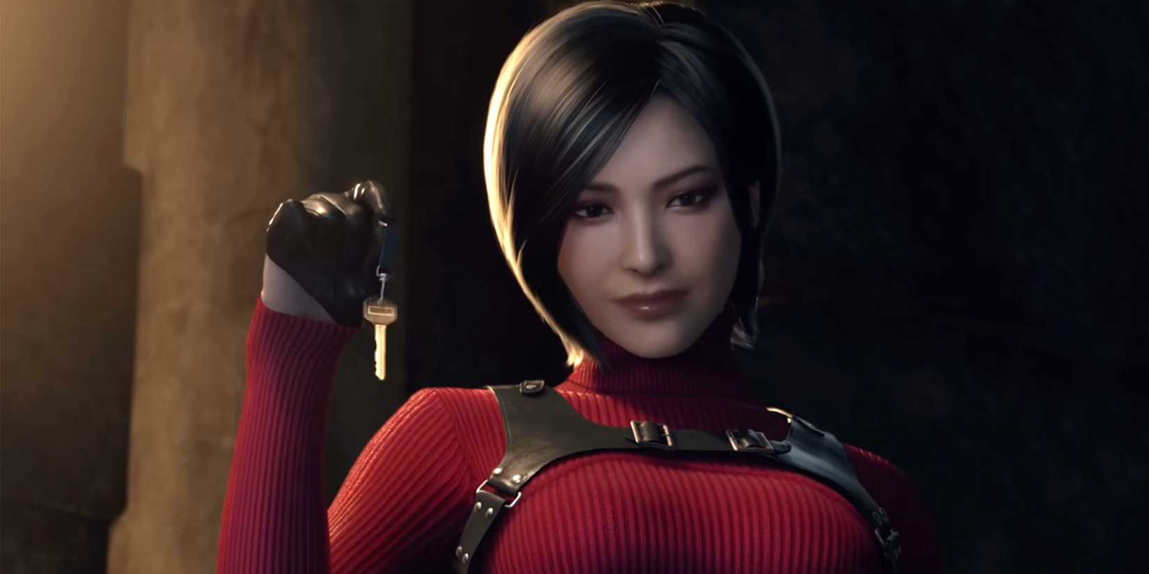 Resident Evil 4 Remake screenshot of Ada Wong holding a key.