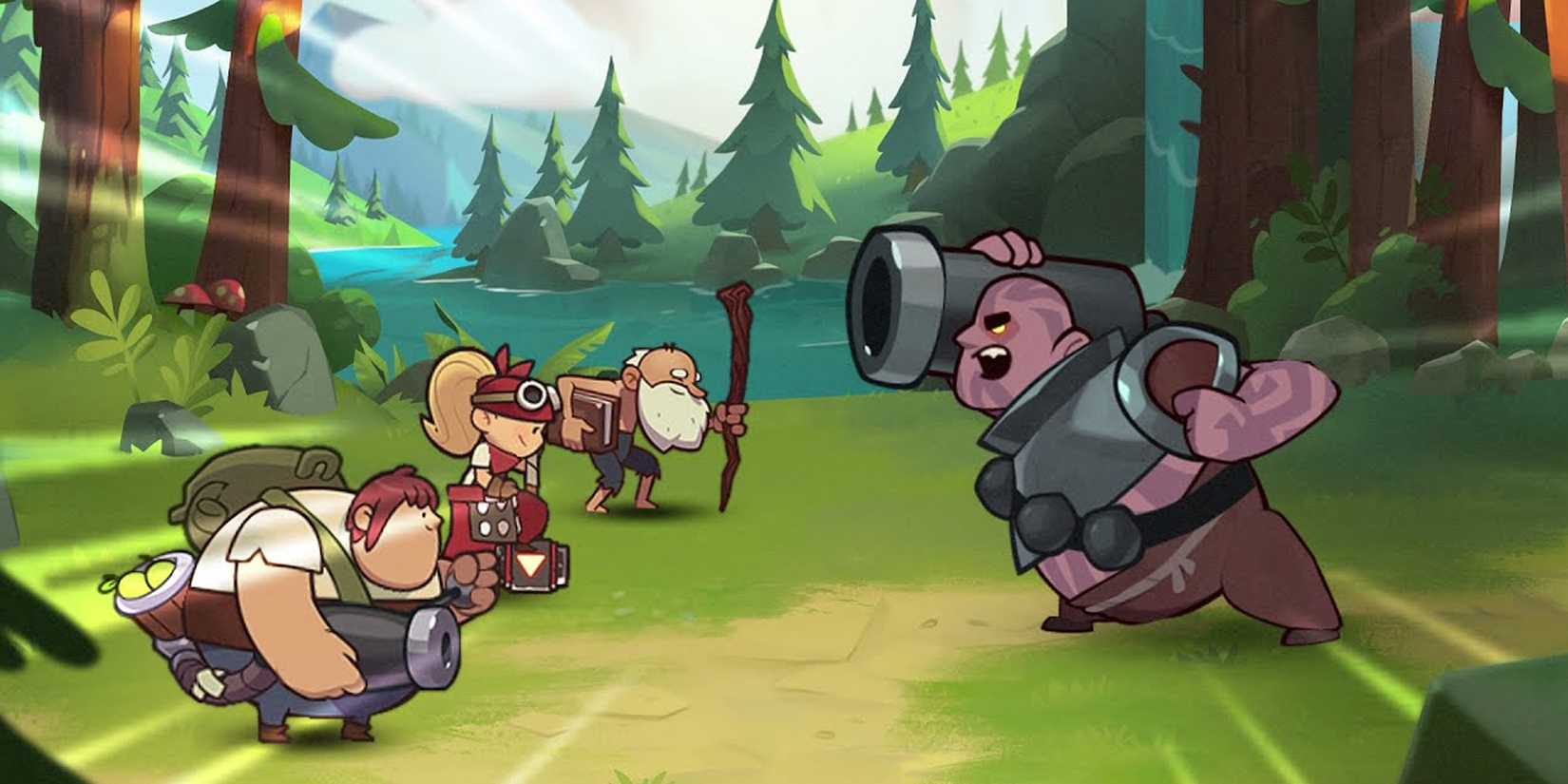 Villagers facing a boss in Almost A Hero. 