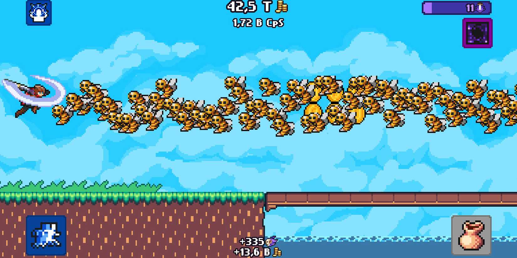 A player slashing at bees. 