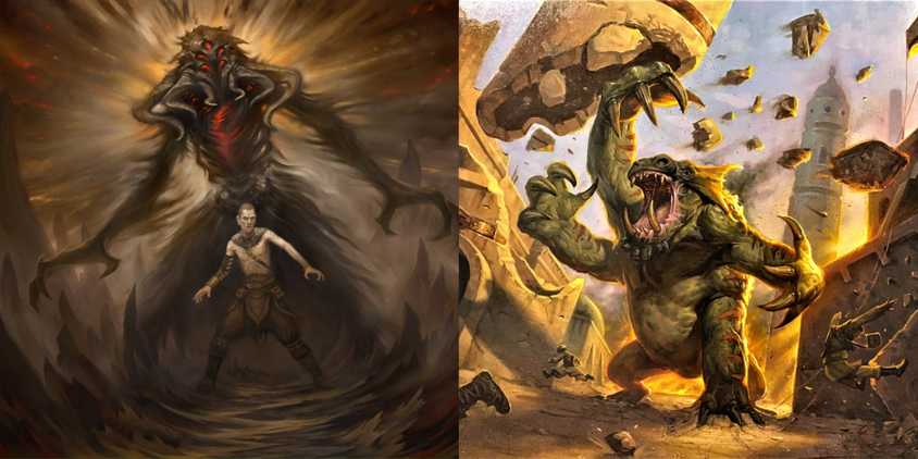 MTG Death's Shadow and Territorial Kavu card arts