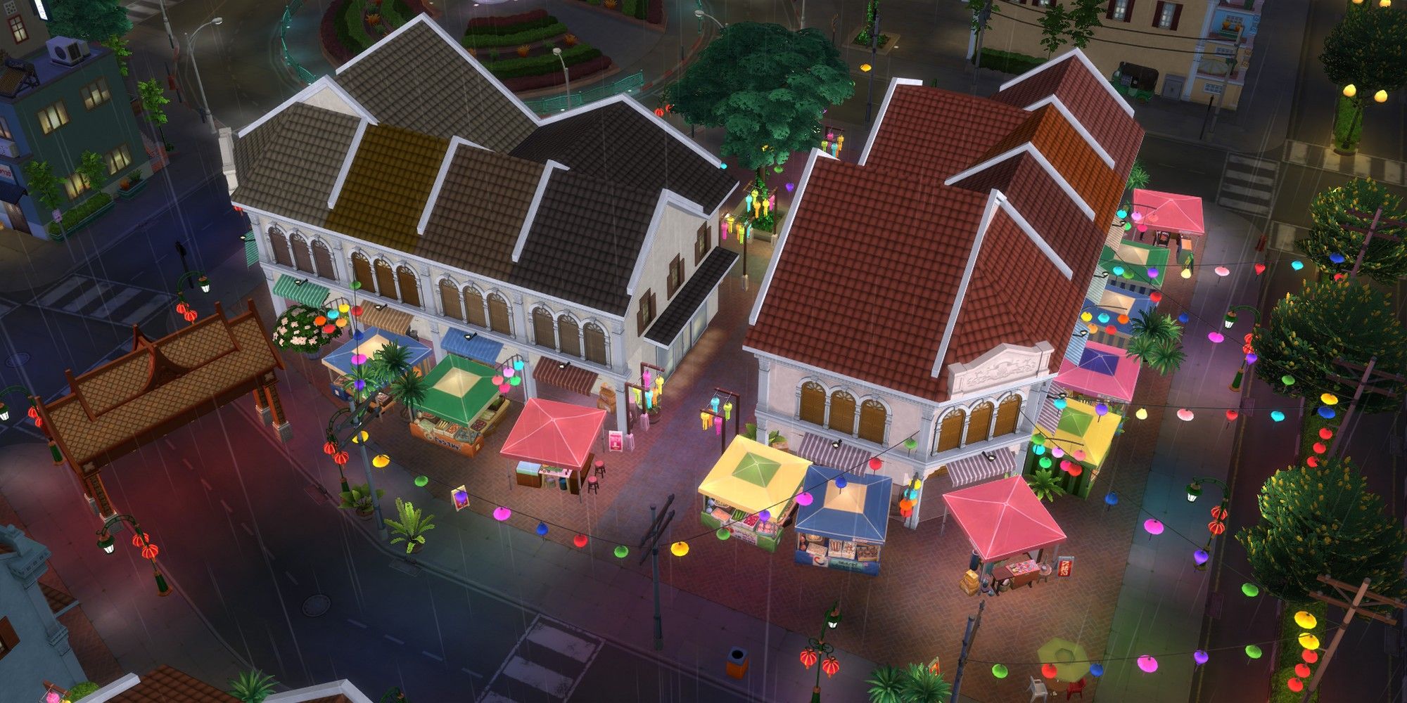 overheard view of the tomarang night market in morensong the sims 4 for rent