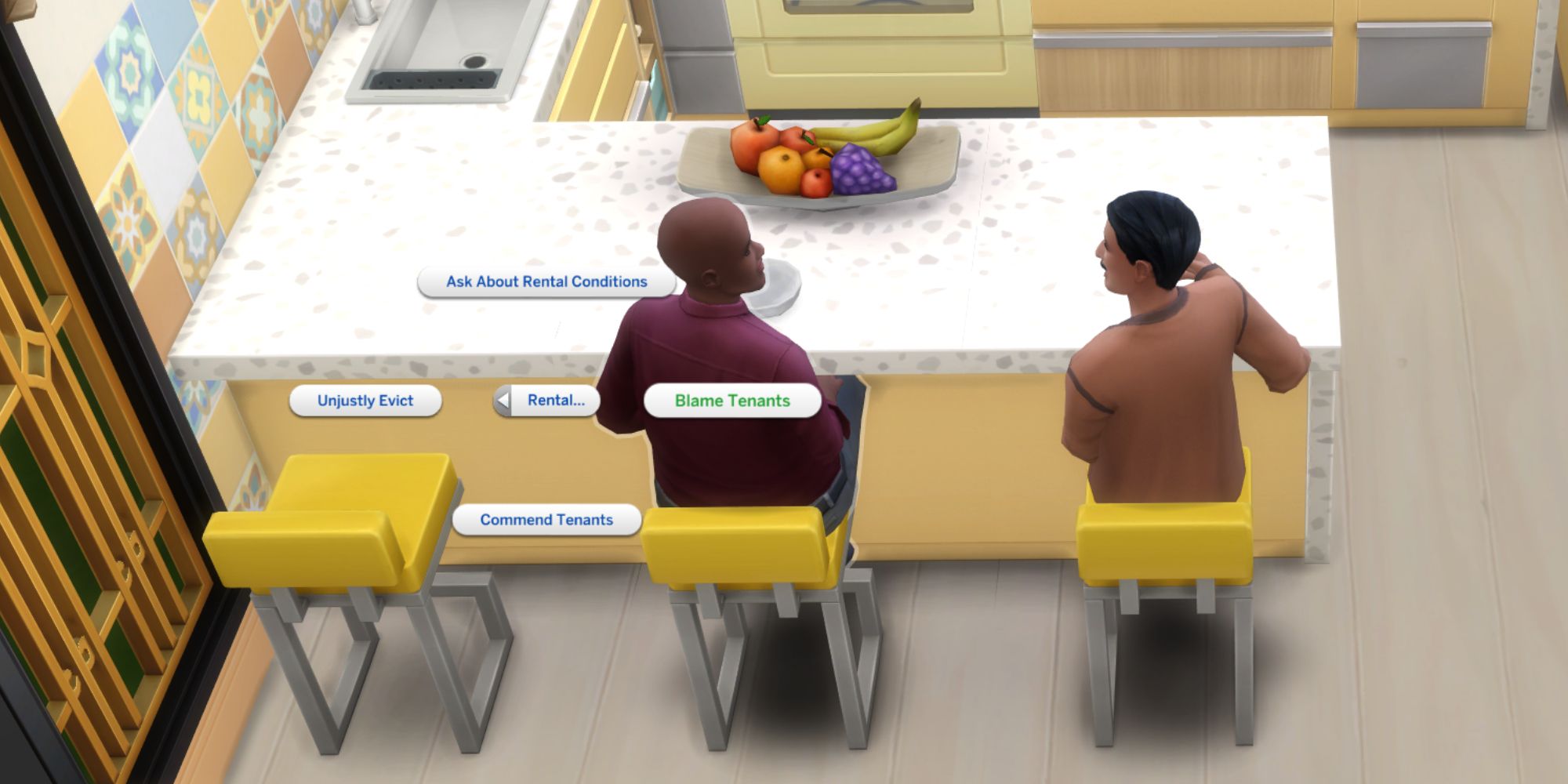 sims 4 for rent asking a tenant about their experience-1