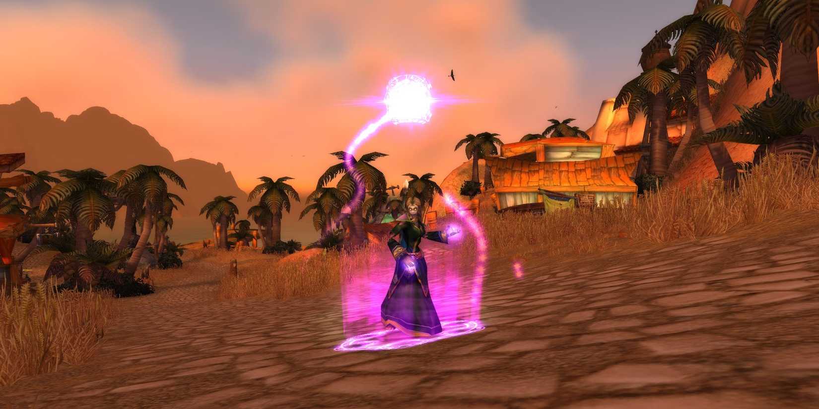 An Undead Warlock in WoW Classic casting a spell.