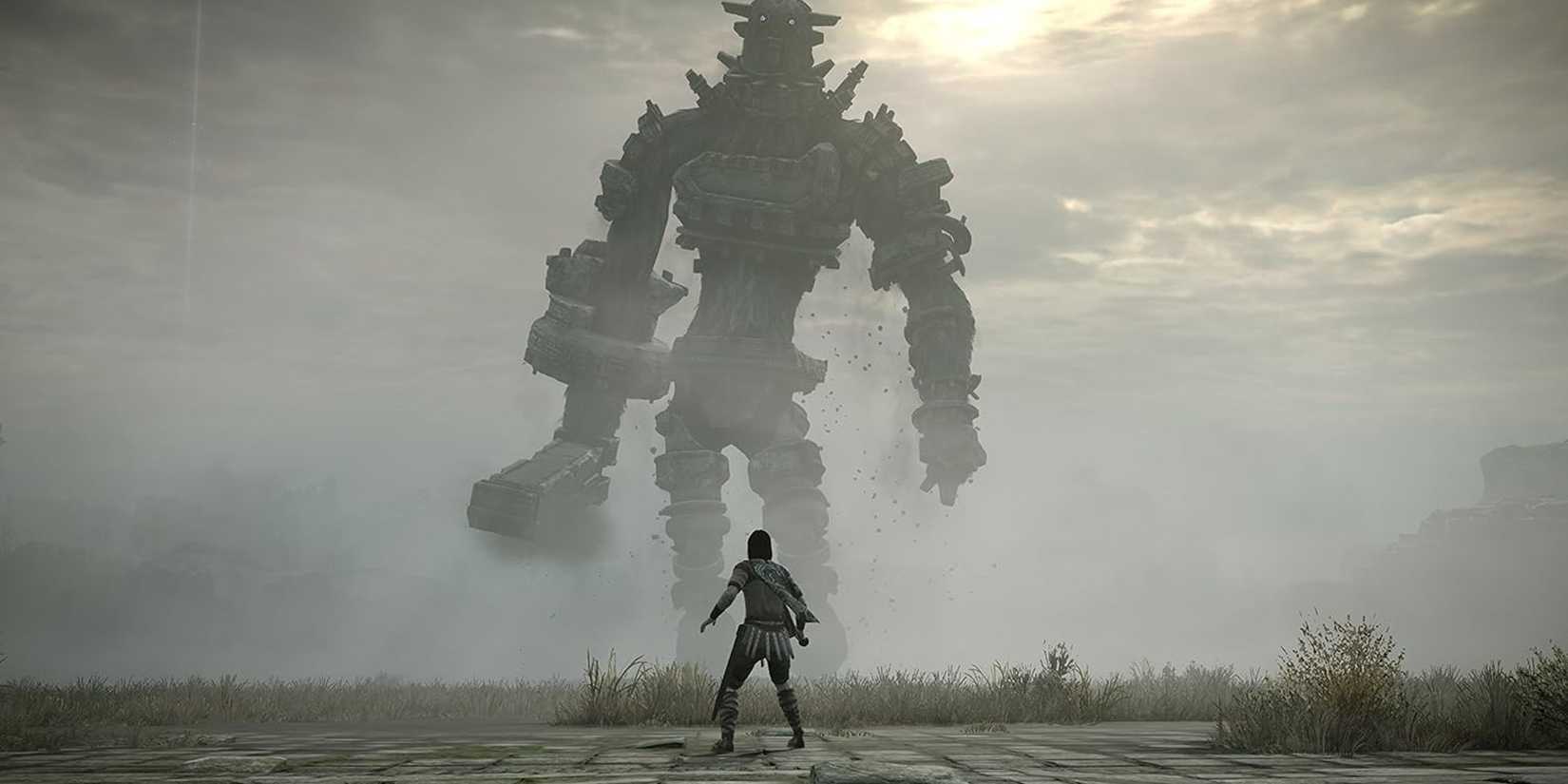 Walk standing in front of the third colossus.
