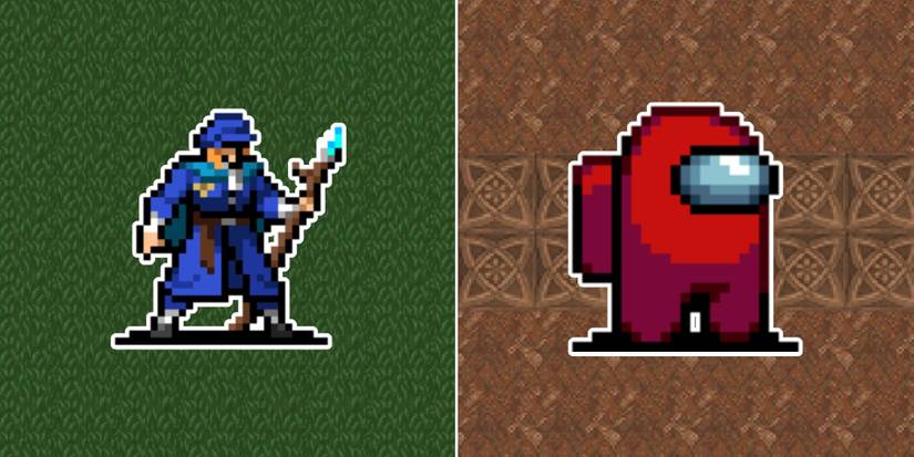 Sprites of Eleanor Uziron And Crewmate Dino from Vampire Survivors