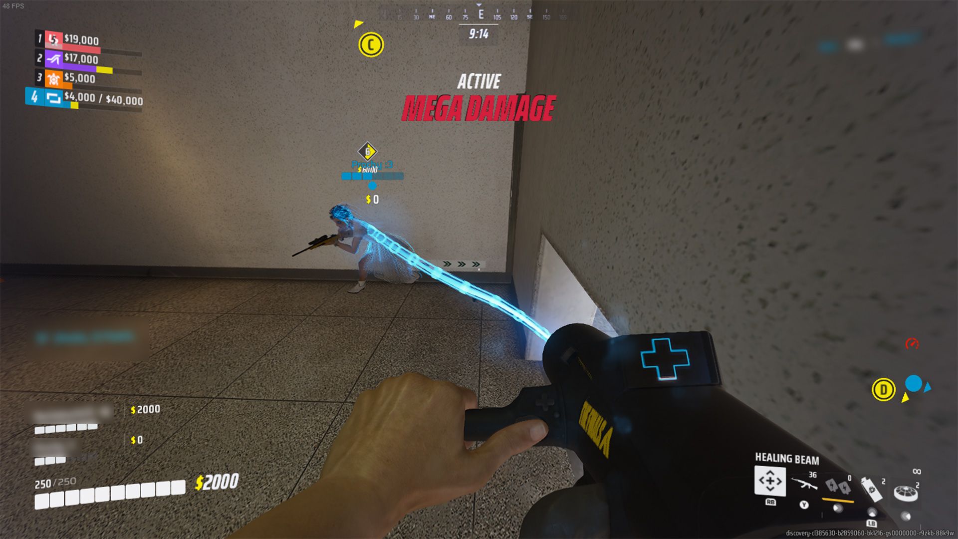 Medium Build Using Healing Beam Specialization to Heal Teammate with White Outfit