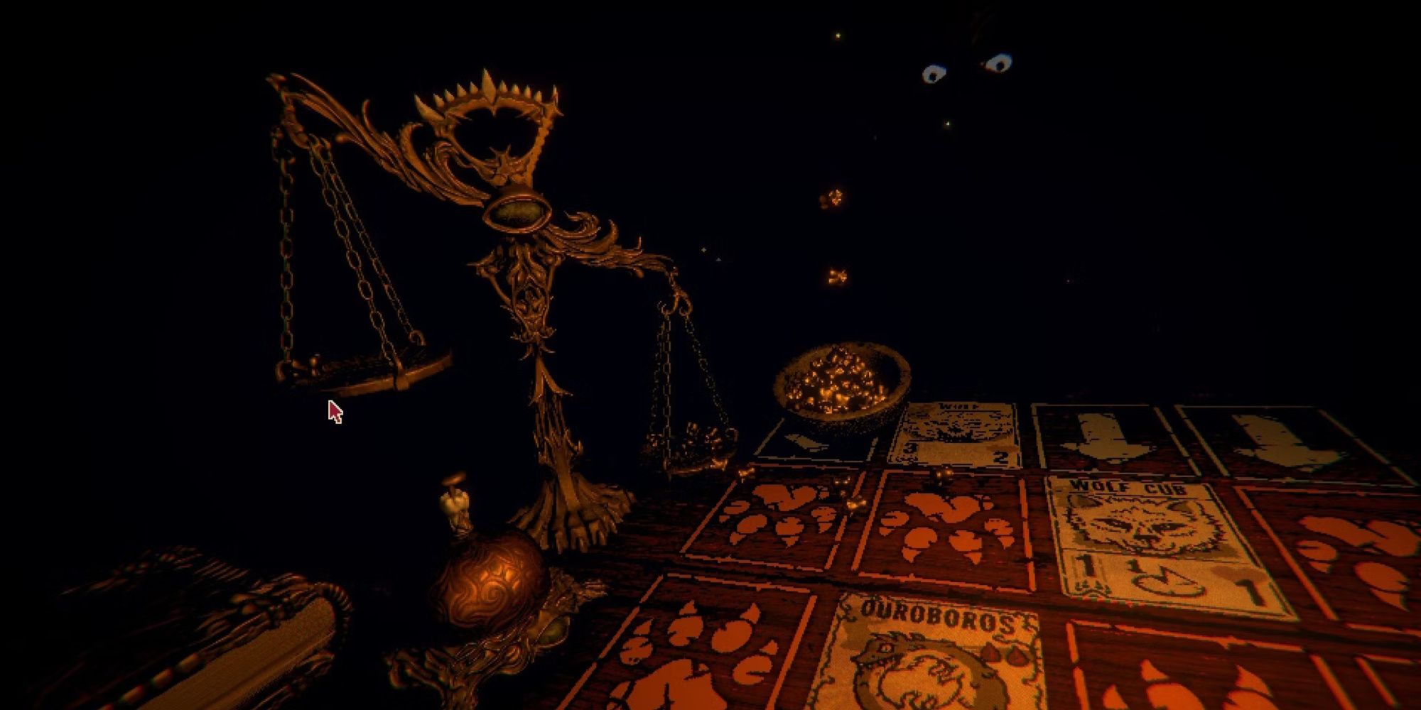 The Best Cryptic Horror Games Inscryption Overflowing Damage Being Caught In A Bowl 