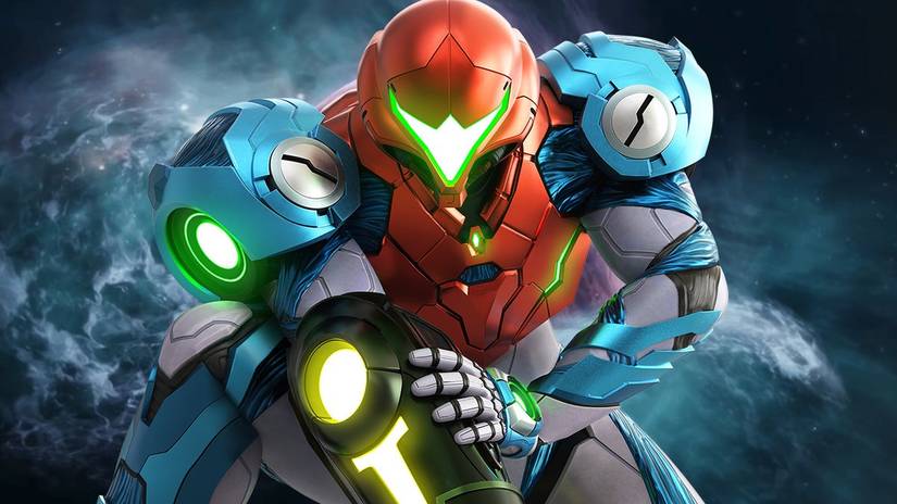 Screenshot of Samus in her dread suit from Metroid Dread.