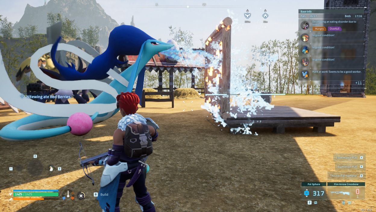 Palworld Azurobe extinguishing a fire in Palworld
