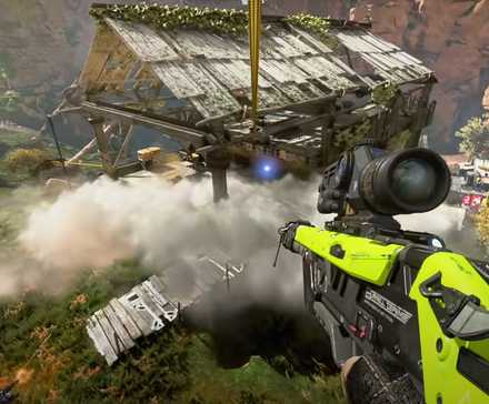 Ziplining to a building in Apex Legends