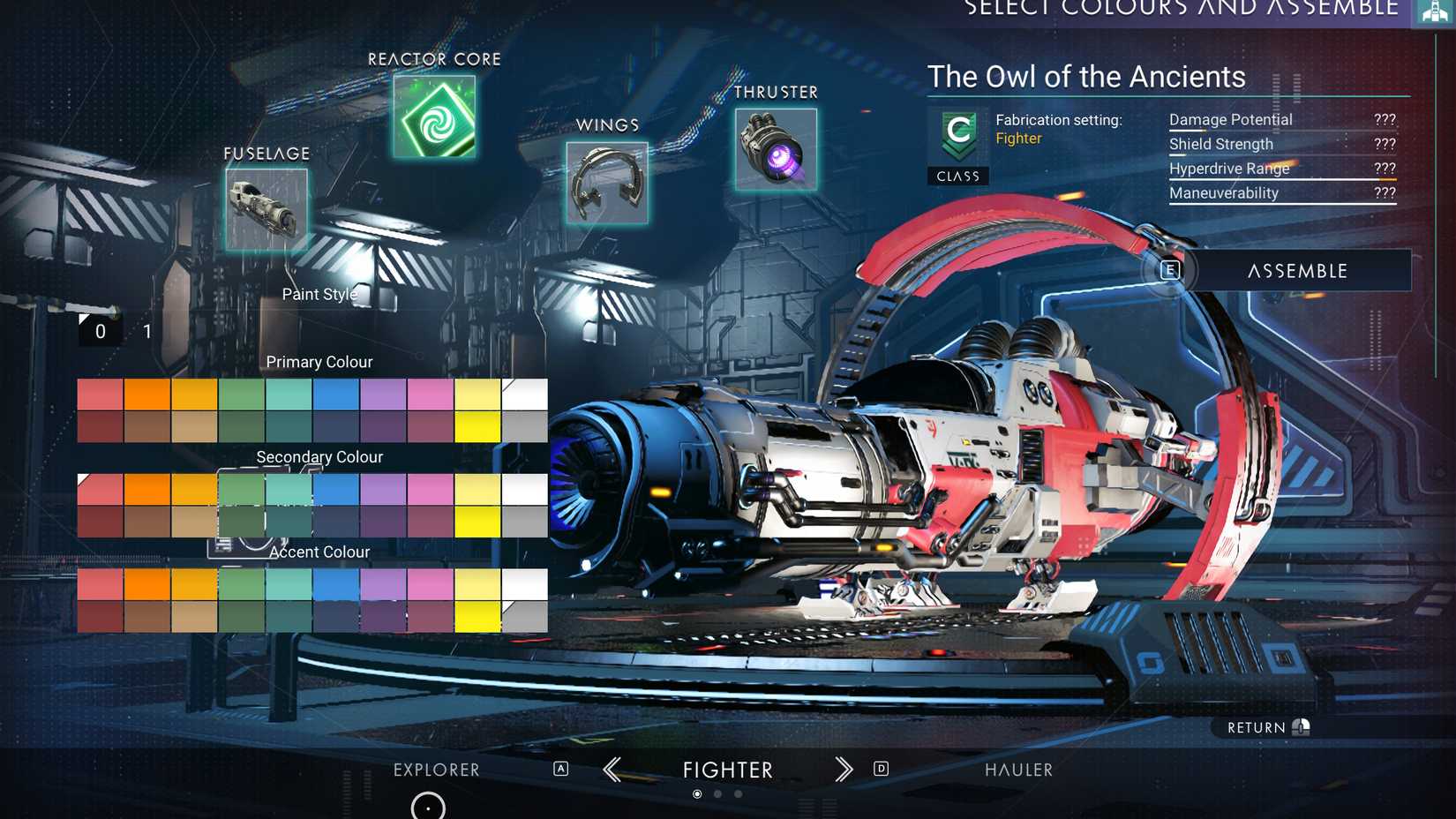 No Man's Sky Design New Starship Assembly Kiosk showing colors.