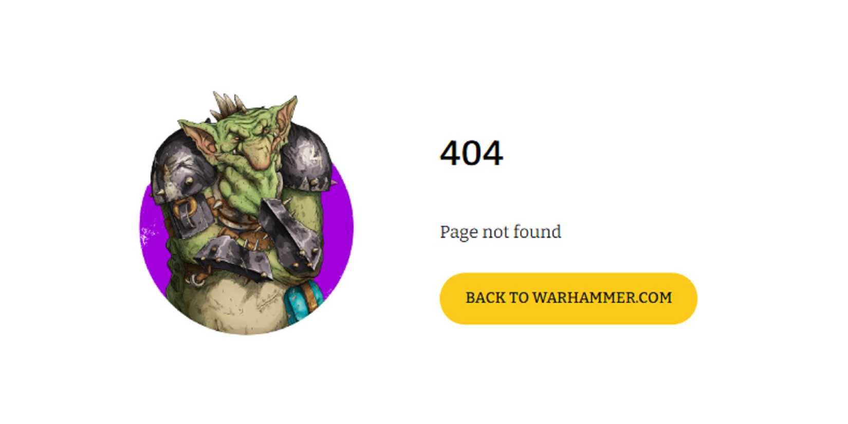 a games workshop website error message with a thinking goblin