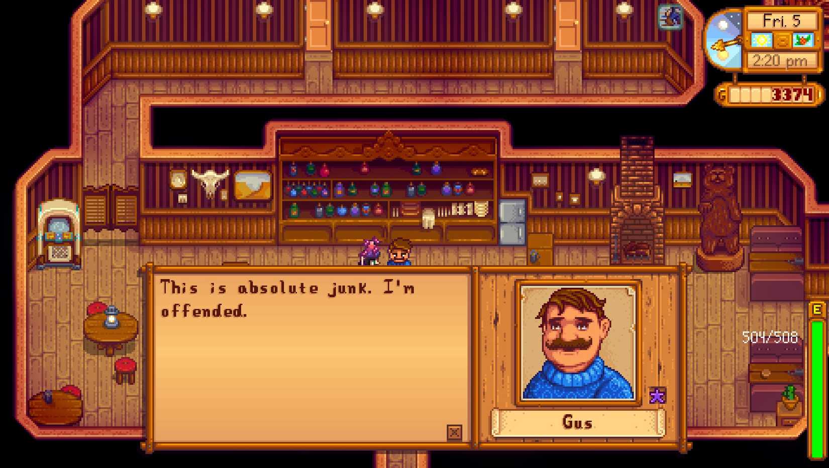 Gus doesn't like foraging in Stardew Valley.