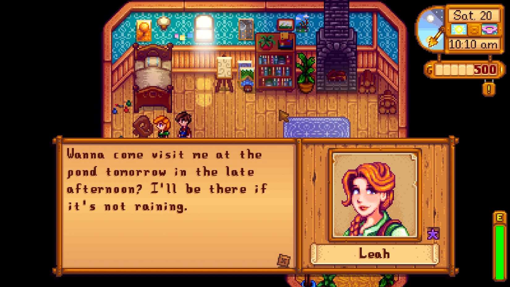 Leah in his house speaks with a player of character-1