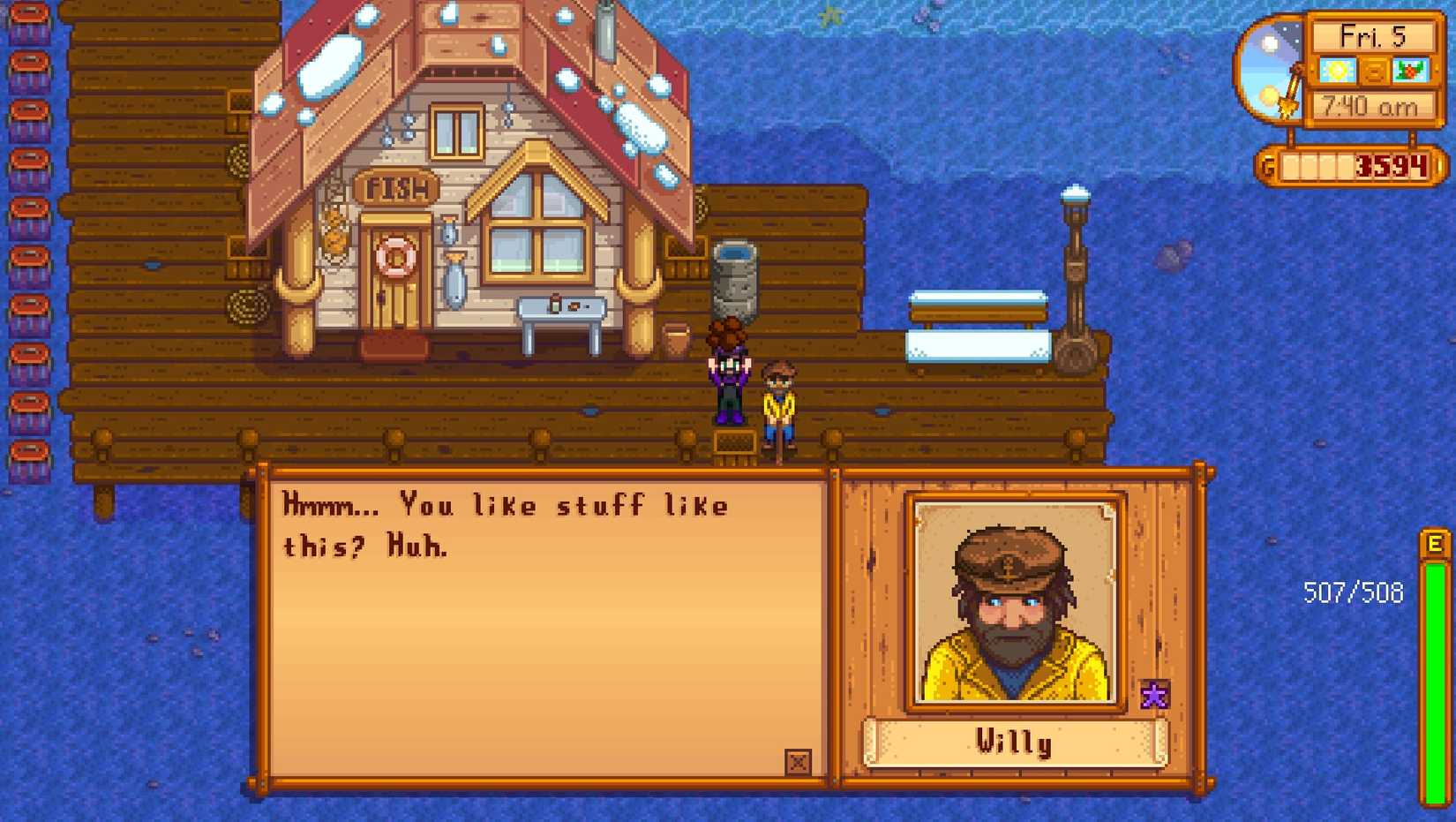 Willy isn't enjoying the mud in Stardew Valley.
