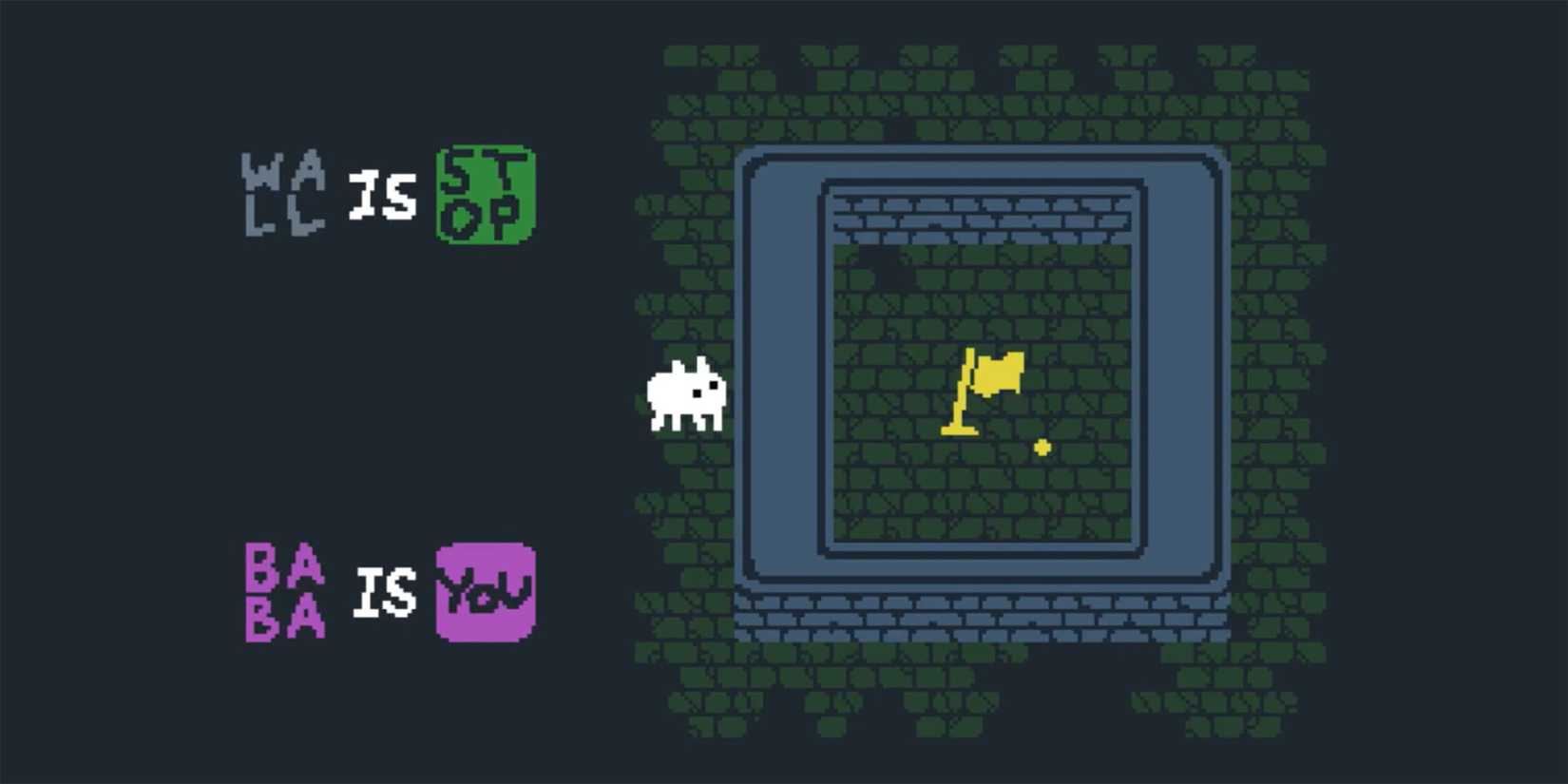 Baba approaches the wall in Baba Is You.