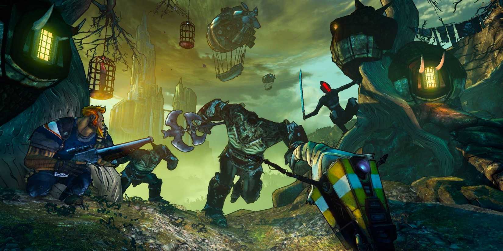 Borderlands 2 Tiny Tina Assault on Dragon Keep screenshot of Zer0 and Claptrap being attacked by monsters