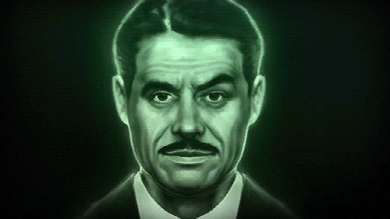 Mr. House on a green screen from Fallout New Vegas.