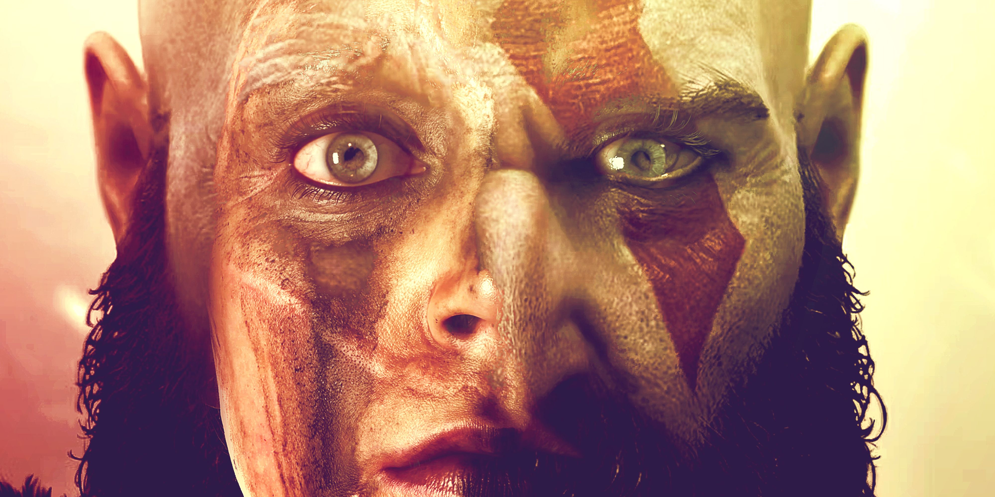 Kratos, Senua, Aloy, and Ellie's faces mashed up into one face