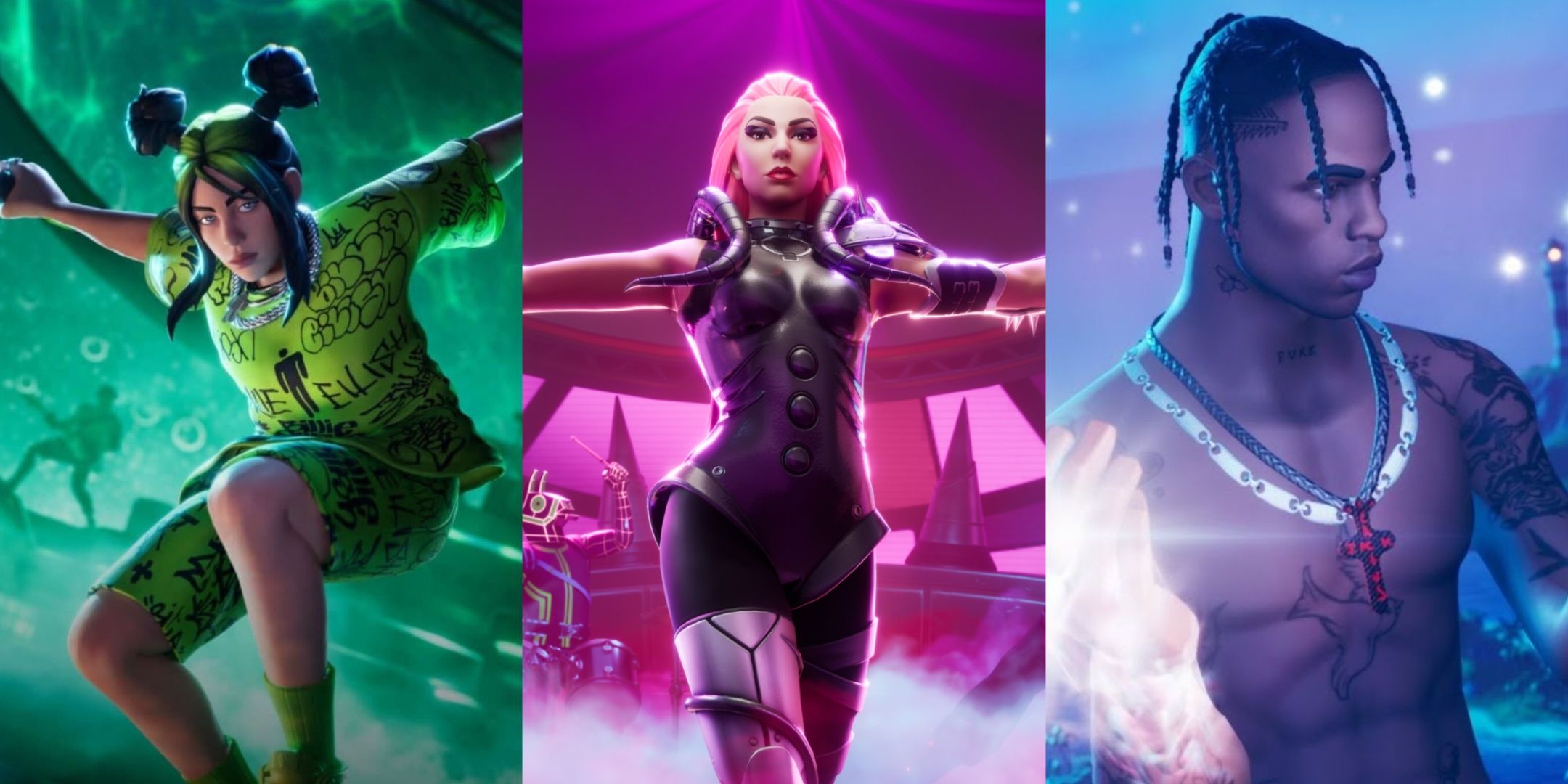 Billie Ellis, Lady Gaga and Travis Scott appear on Fortnite