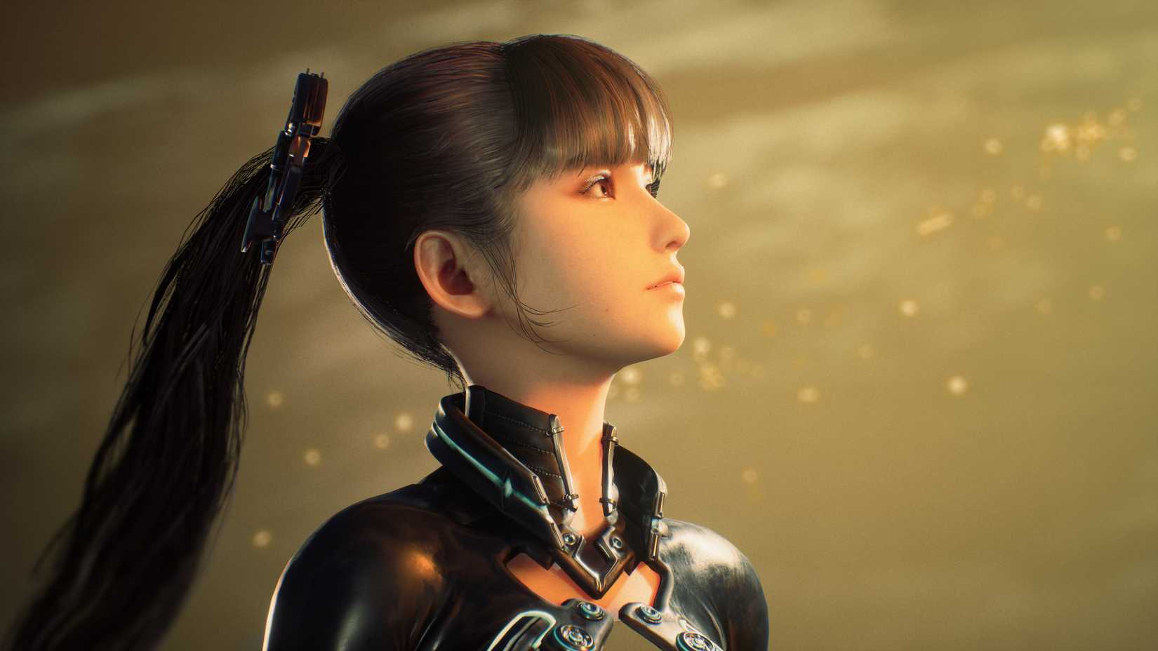 Eve looks up at the sky in Stellar Blade.