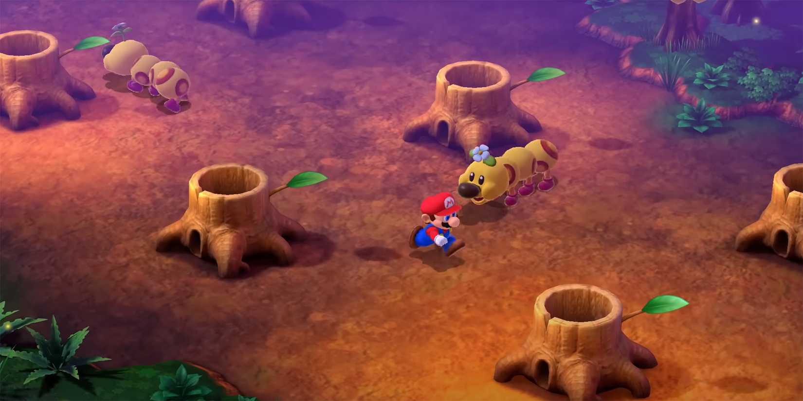 Mario passing a Wiggler in Super Mario RPG remake.