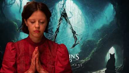 Pearl movie character praying in front of the AC Hexe logo