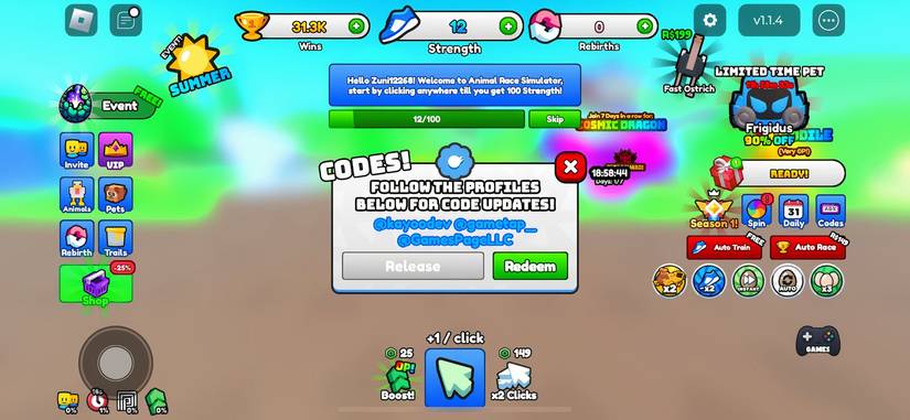Animal Race Codes - Roblox